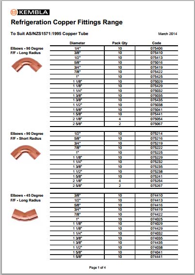 Refrigerant Copper Pipe Size Chart